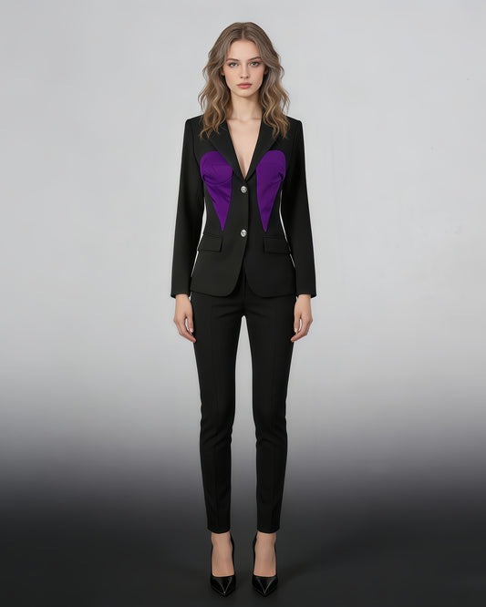 Black & Purple Contrast Corset Blazer