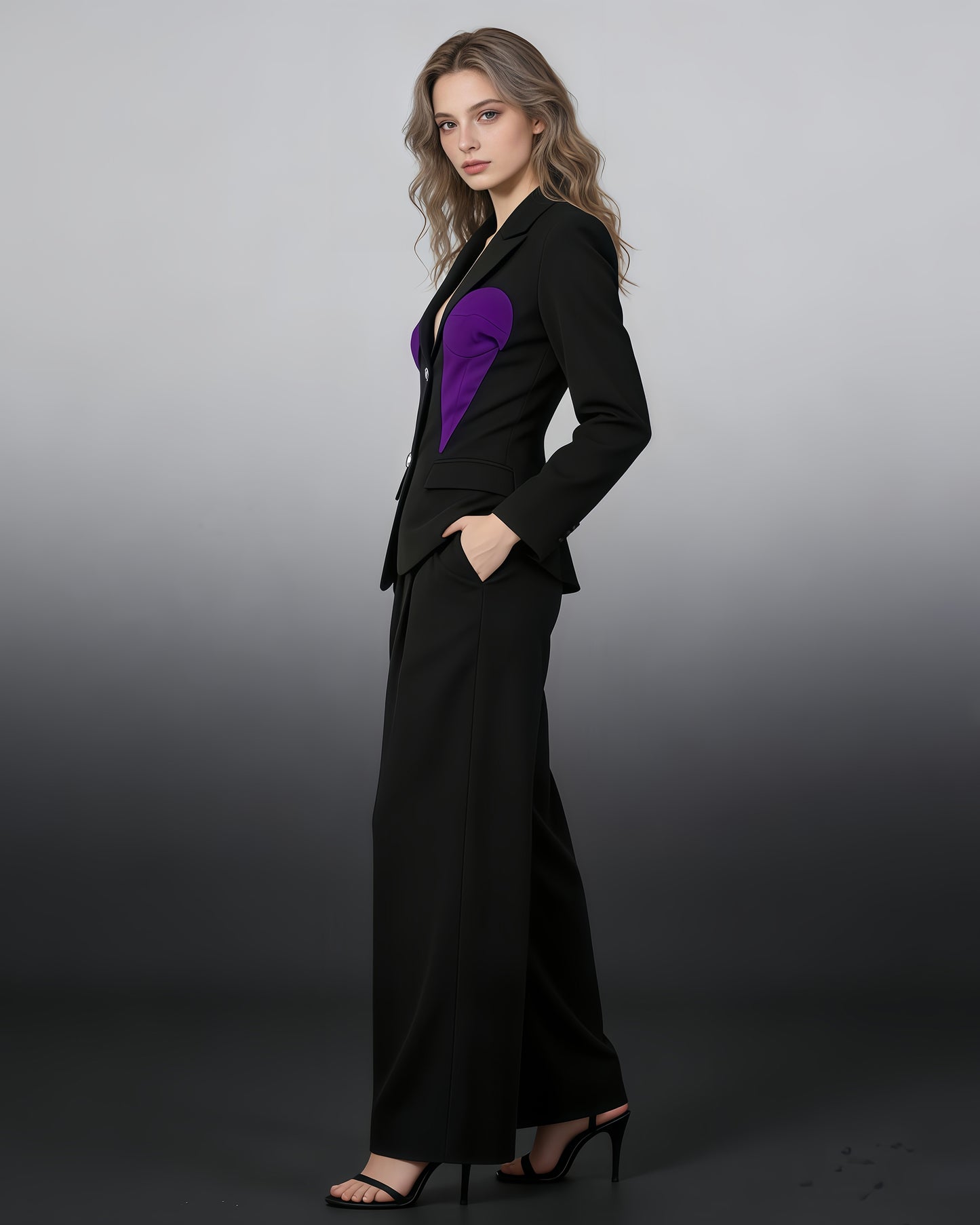 Black & Purple Contrast Corset Blazer