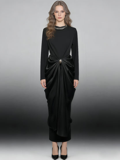 Black Ruched Fitted Midi Dress