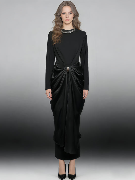 Black Ruched Fitted Midi Dress