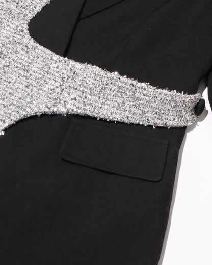 Black & Silver Sequin Blazer Asymmetric Design