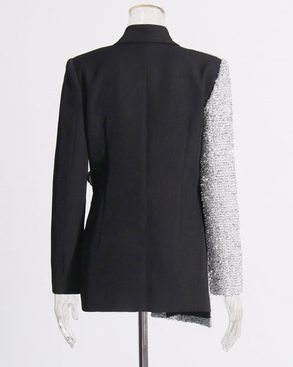 Black & Silver Sequin Blazer Asymmetric Design