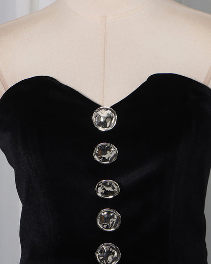 Black Strapless Lace Tiered Maxi Dress