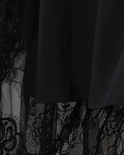 Black Strapless Lace Tiered Maxi Dress