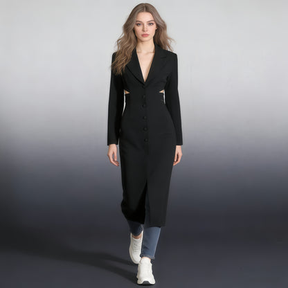 Black Tailored Cutout Waist Blazer Jacket