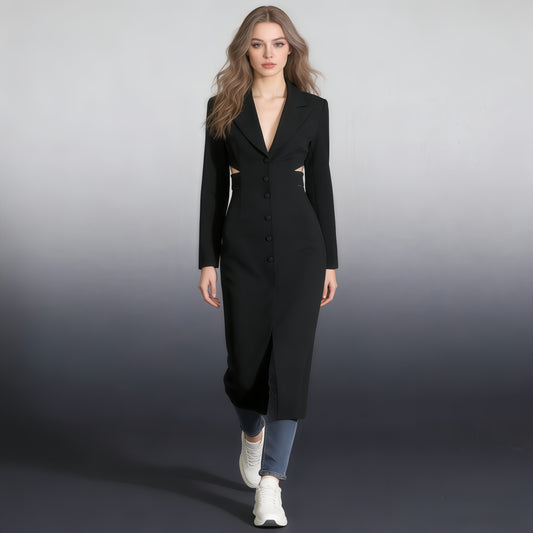 Black Tailored Cutout Waist Blazer Jacket