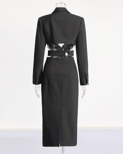 Black Tailored Cutout Waist Blazer Jacket