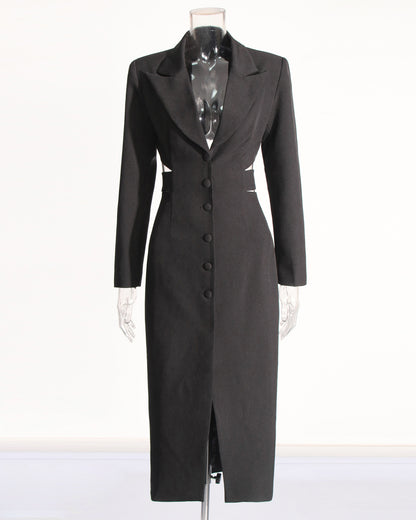 Black Tailored Cutout Waist Blazer Jacket