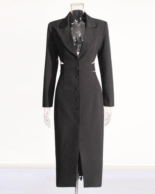 Black Tailored Cutout Waist Blazer Jacket