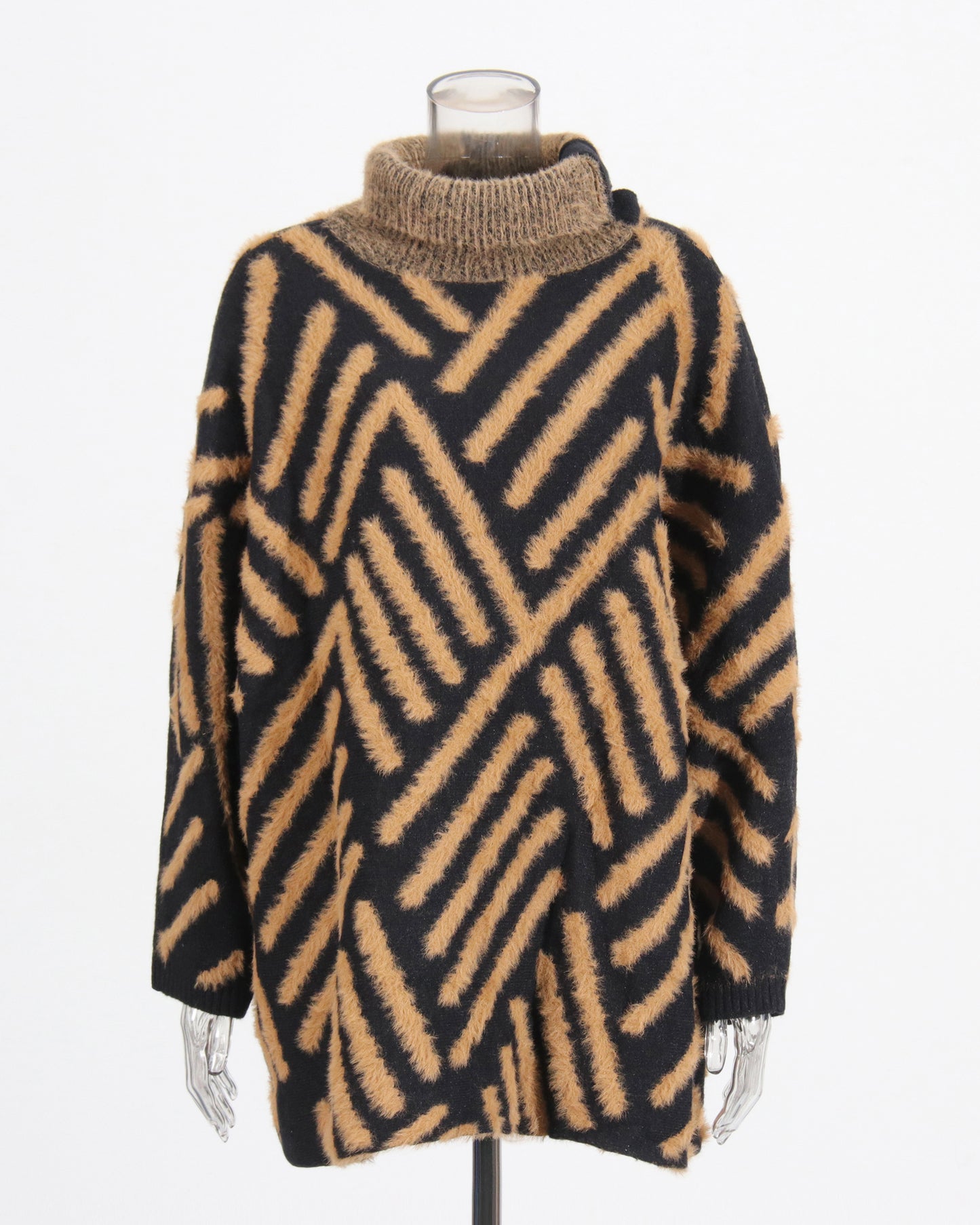 Black & Tan Chevron Fuzzy Turtleneck Sweater