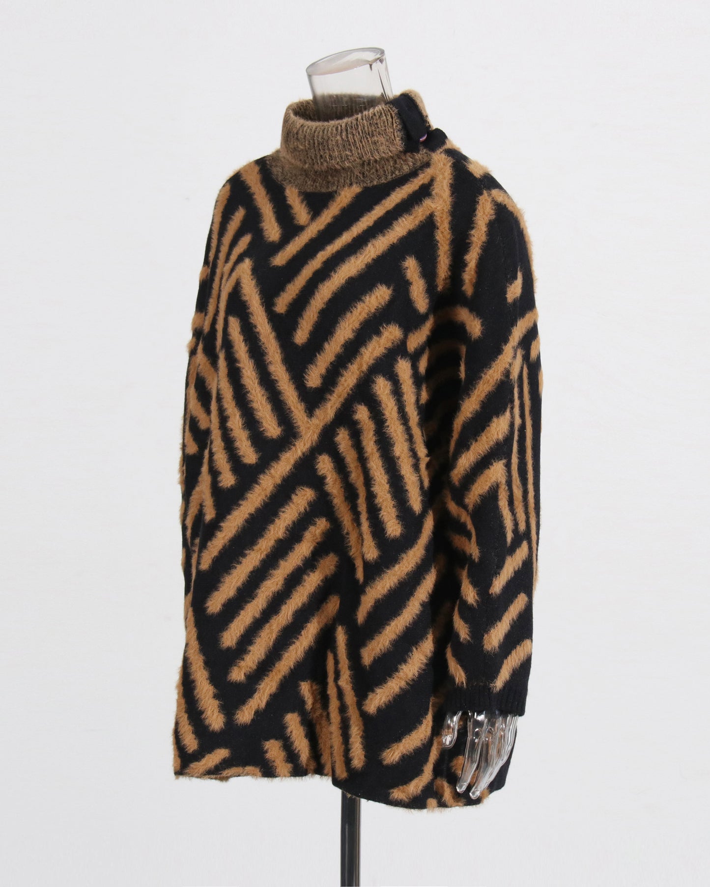 Black & Tan Chevron Fuzzy Turtleneck Sweater