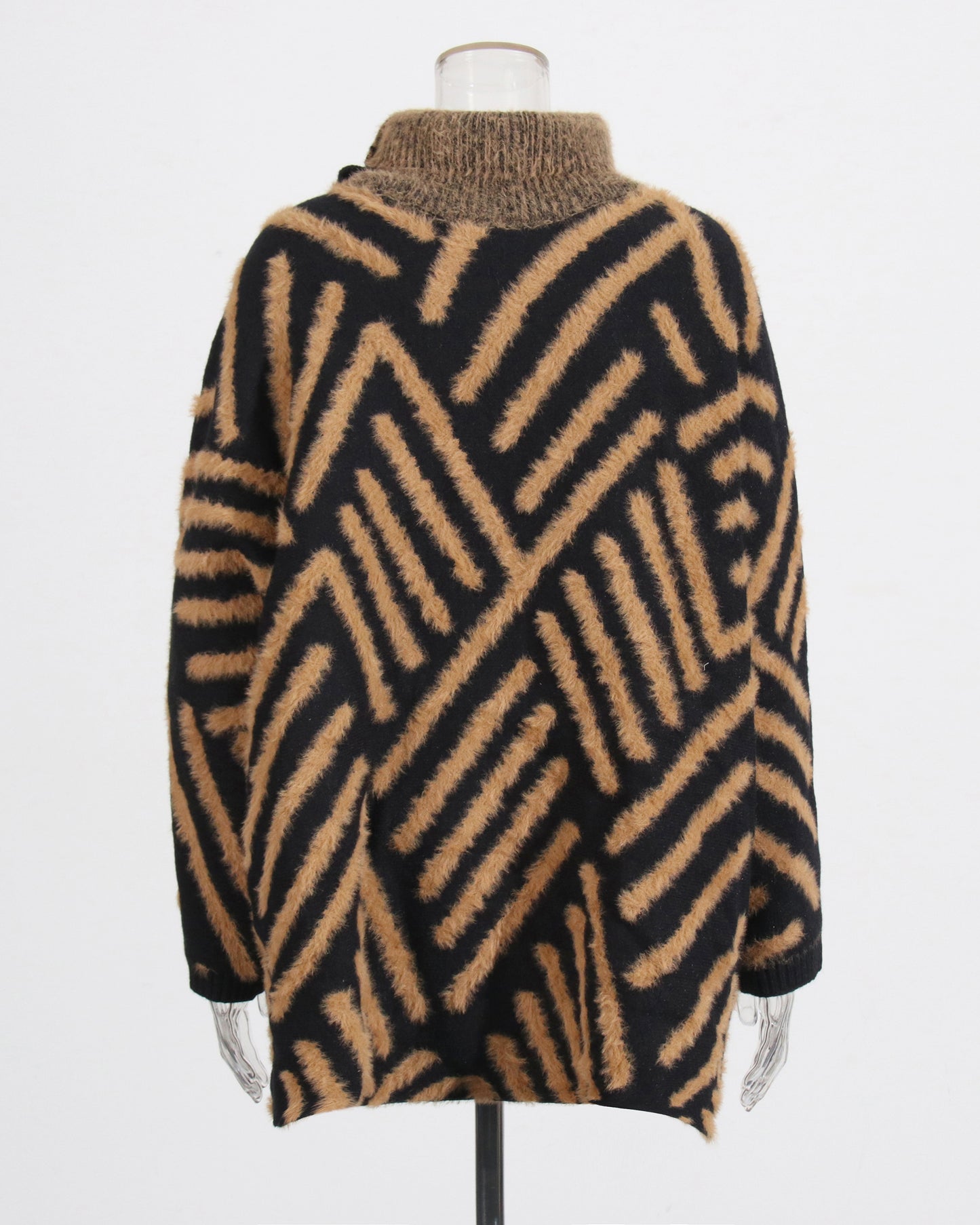 Black & Tan Chevron Fuzzy Turtleneck Sweater