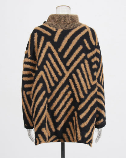 Black & Tan Chevron Fuzzy Turtleneck Sweater