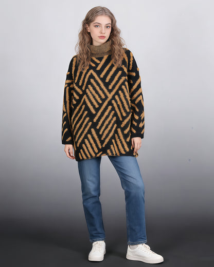 Black & Tan Chevron Fuzzy Turtleneck Sweater