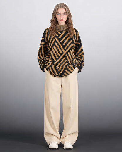 Black & Tan Chevron Fuzzy Turtleneck Sweater