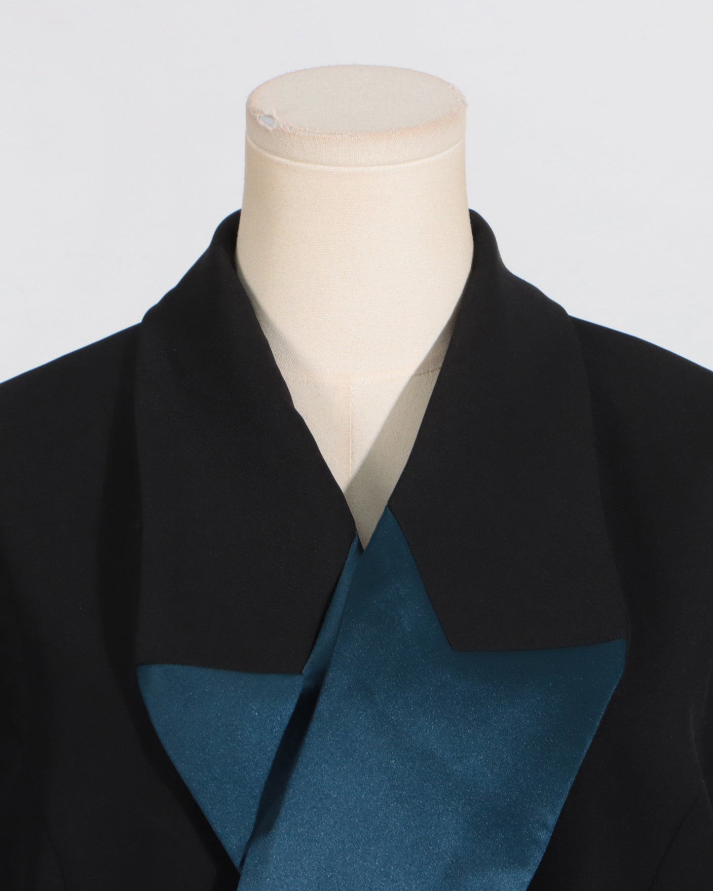 Black & Teal Satin Asymmetric Blazer