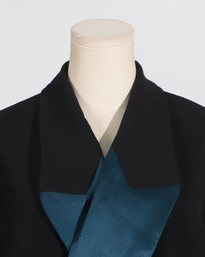 Black & Teal Satin Asymmetric Blazer
