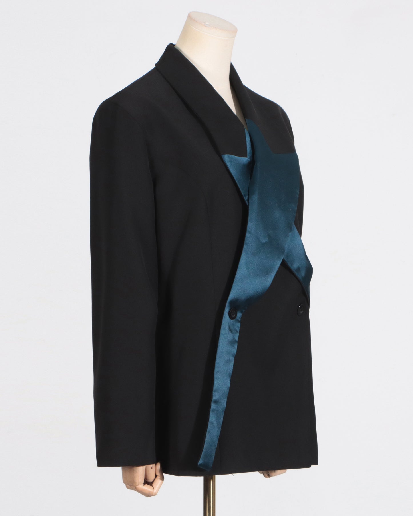 Black & Teal Satin Asymmetric Blazer