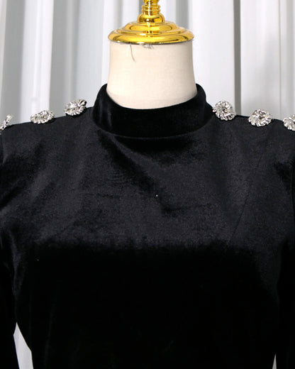 Black Velvet Rhinestone 2-Piece Set