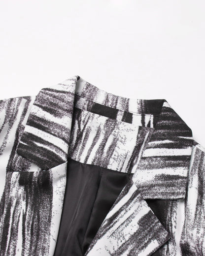 Black & White Abstract Print Single-Button Blazer