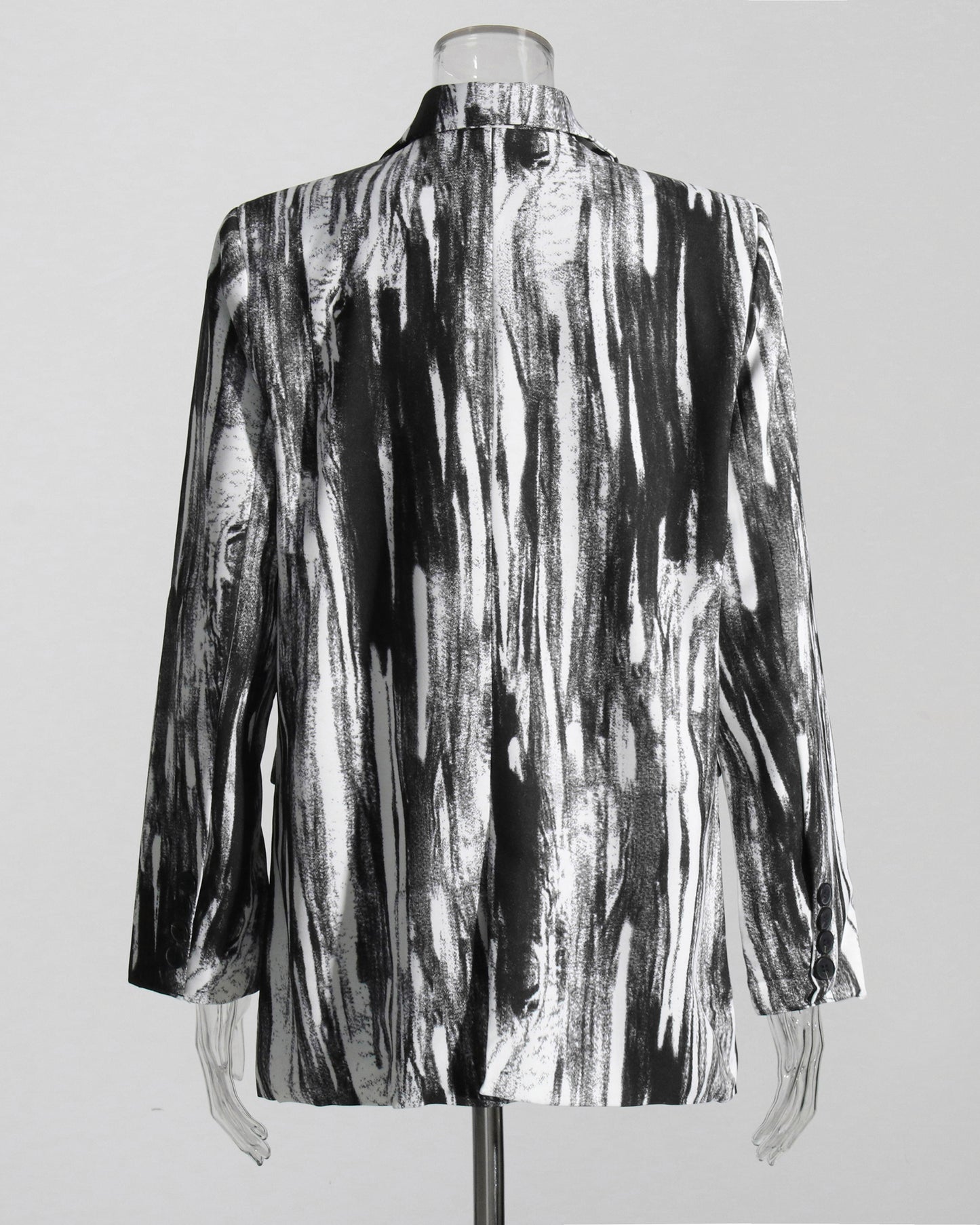 Black & White Abstract Print Single-Button Blazer