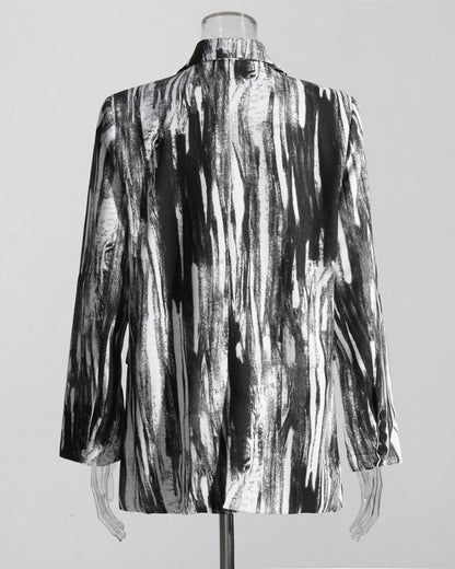 Black & White Abstract Print Single-Button Blazer