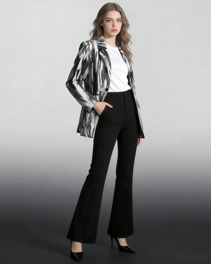 Black & White Abstract Print Single-Button Blazer