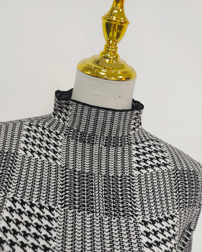 Black & White Houndstooth Turtleneck Maxi Dress