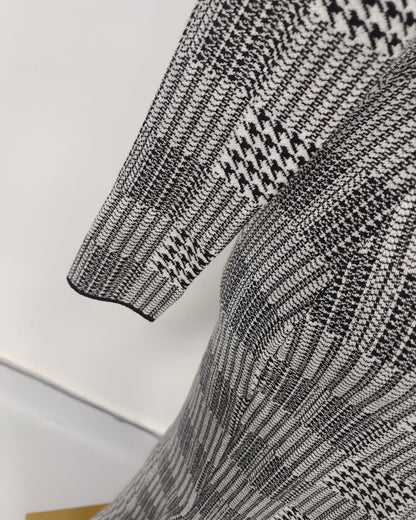 Black & White Houndstooth Turtleneck Maxi Dress