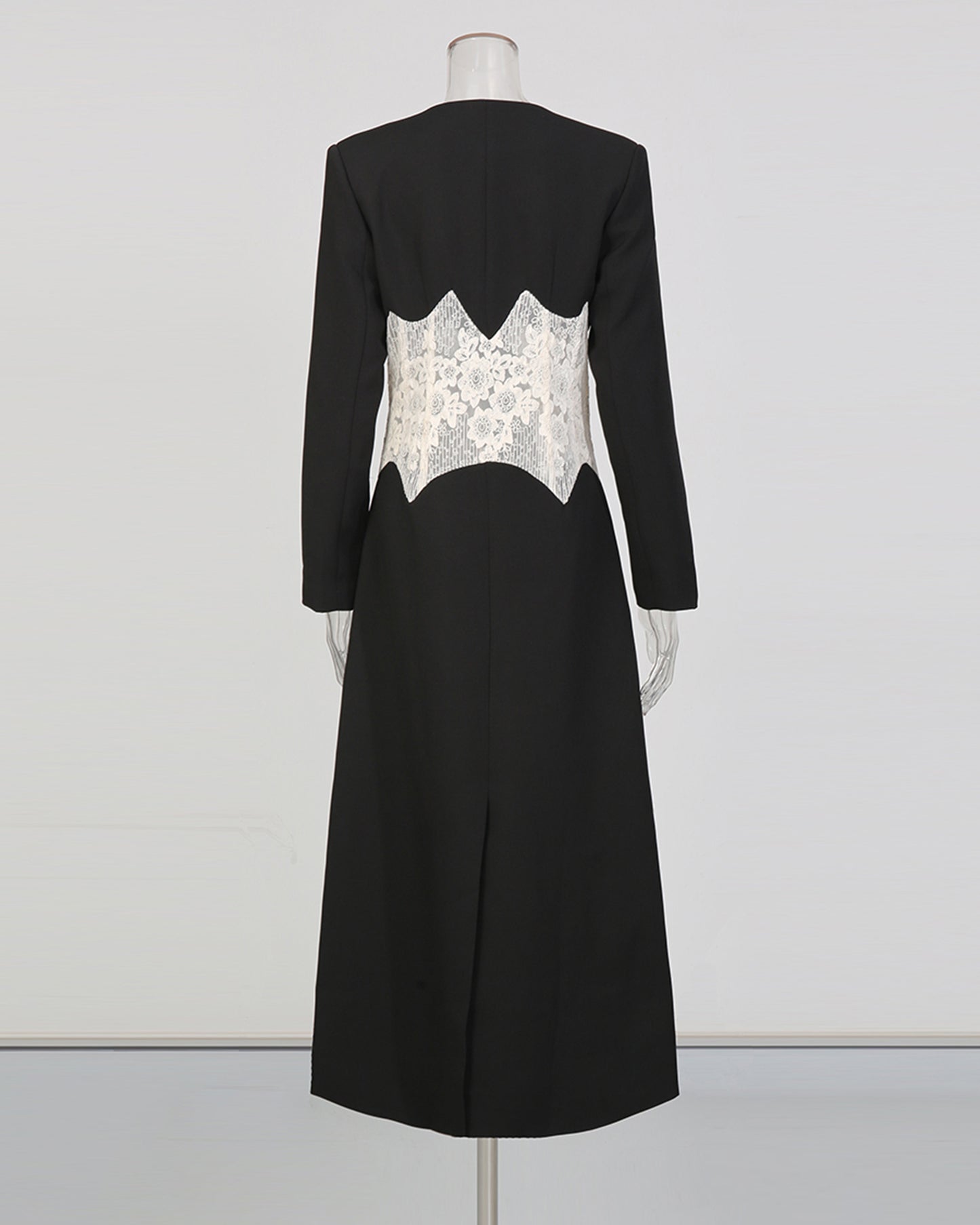 Black & White Lace Panel Long Blazer