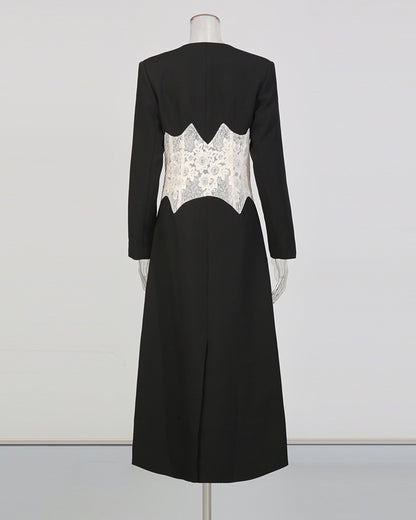 Black & White Lace Panel Long Blazer