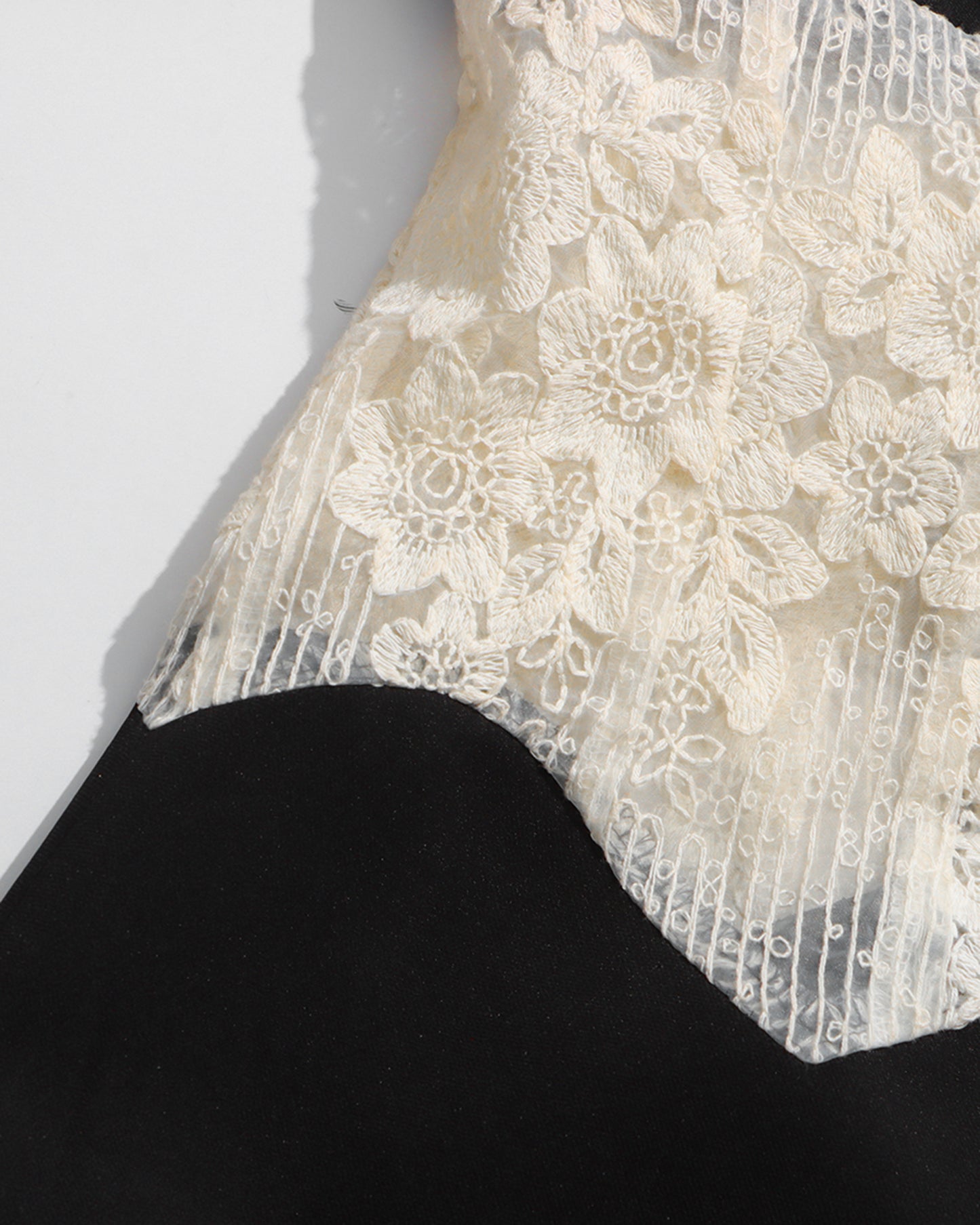 Black & White Lace Panel Long Blazer