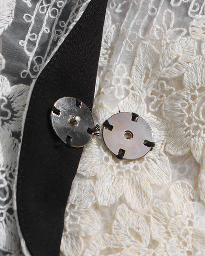 Black & White Lace Panel Long Blazer