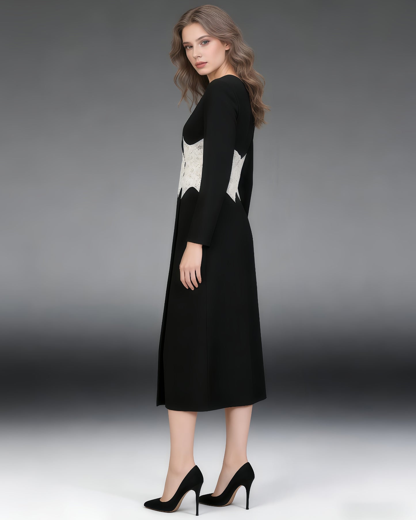 Black & White Lace Panel Long Blazer