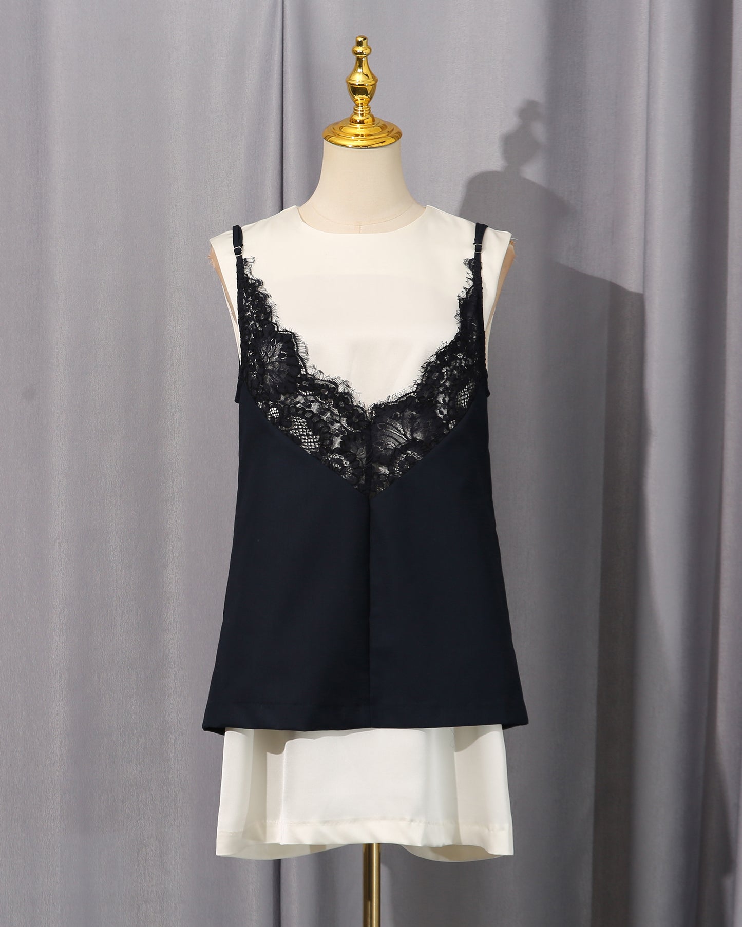 Black & White Lace Trim Layered Tank Dress