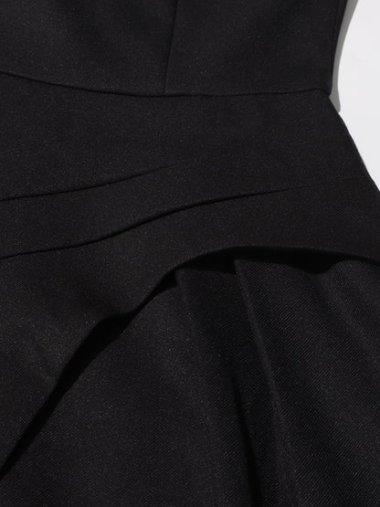 Black & White Puff Sleeve Asymmetric Midi Dress