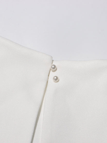 Black & White Puff Sleeve Asymmetric Midi Dress