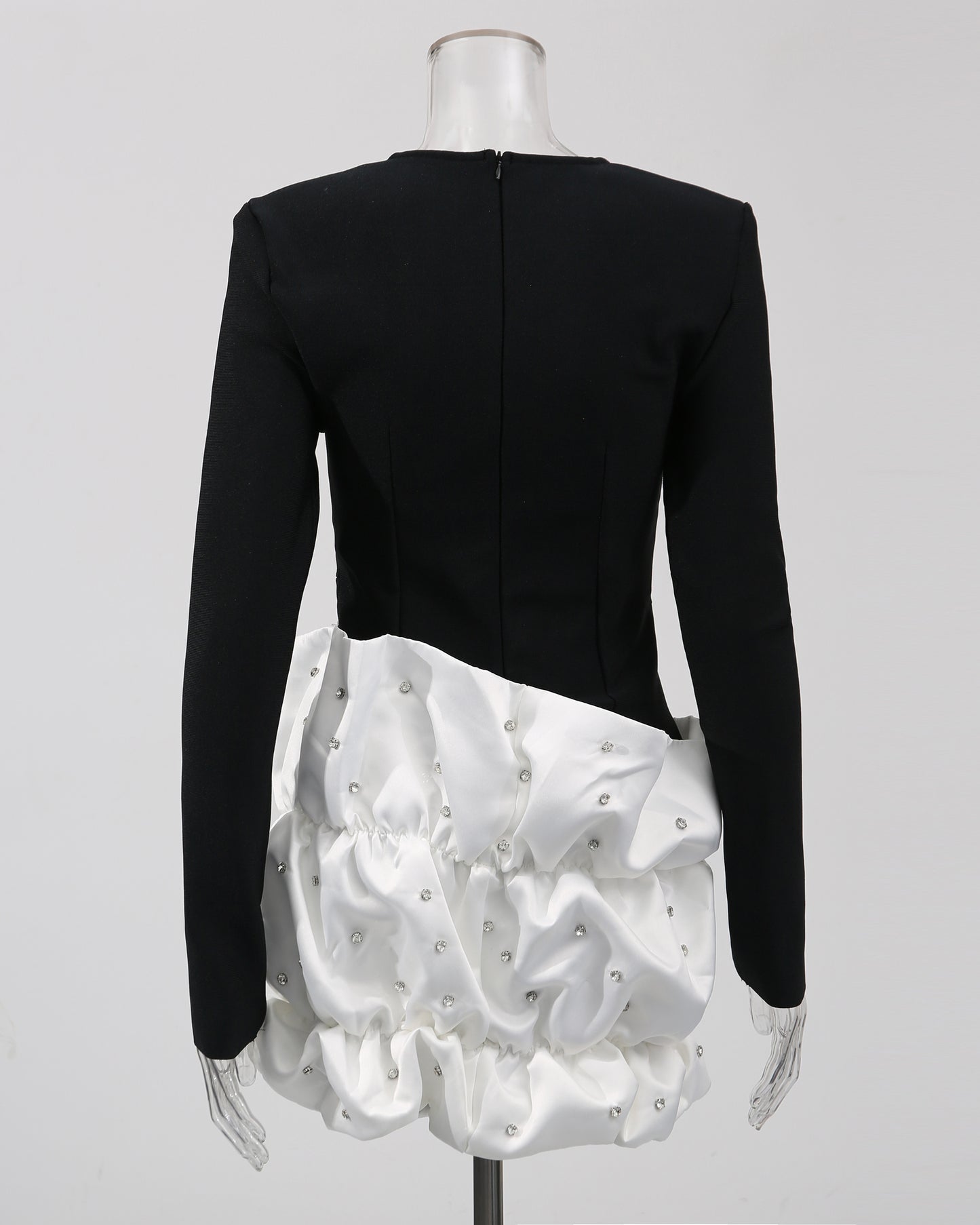 Black & White Ruffled Crystal Accent Mini Dress