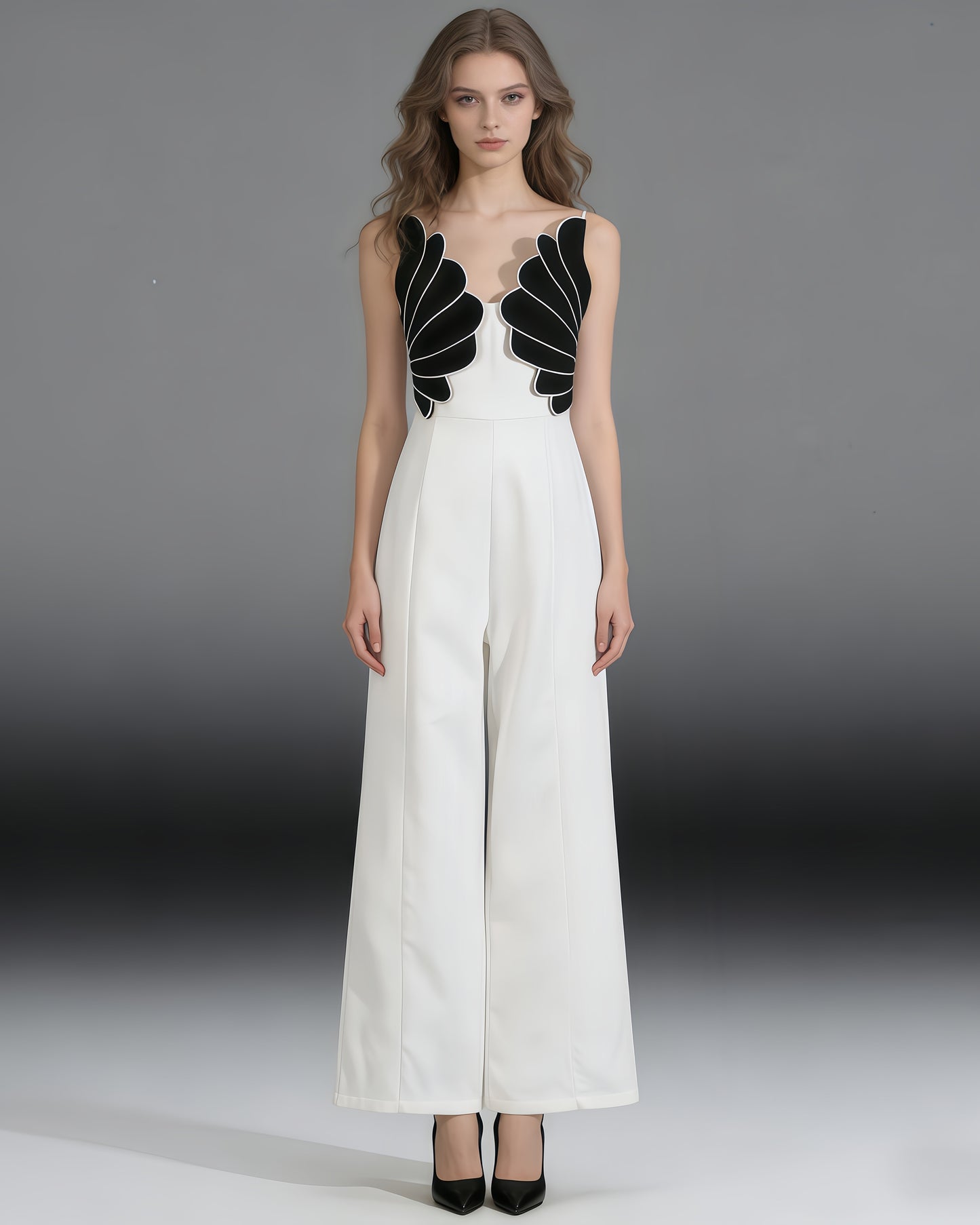 Black & White Shell Pattern Jumpsuit
