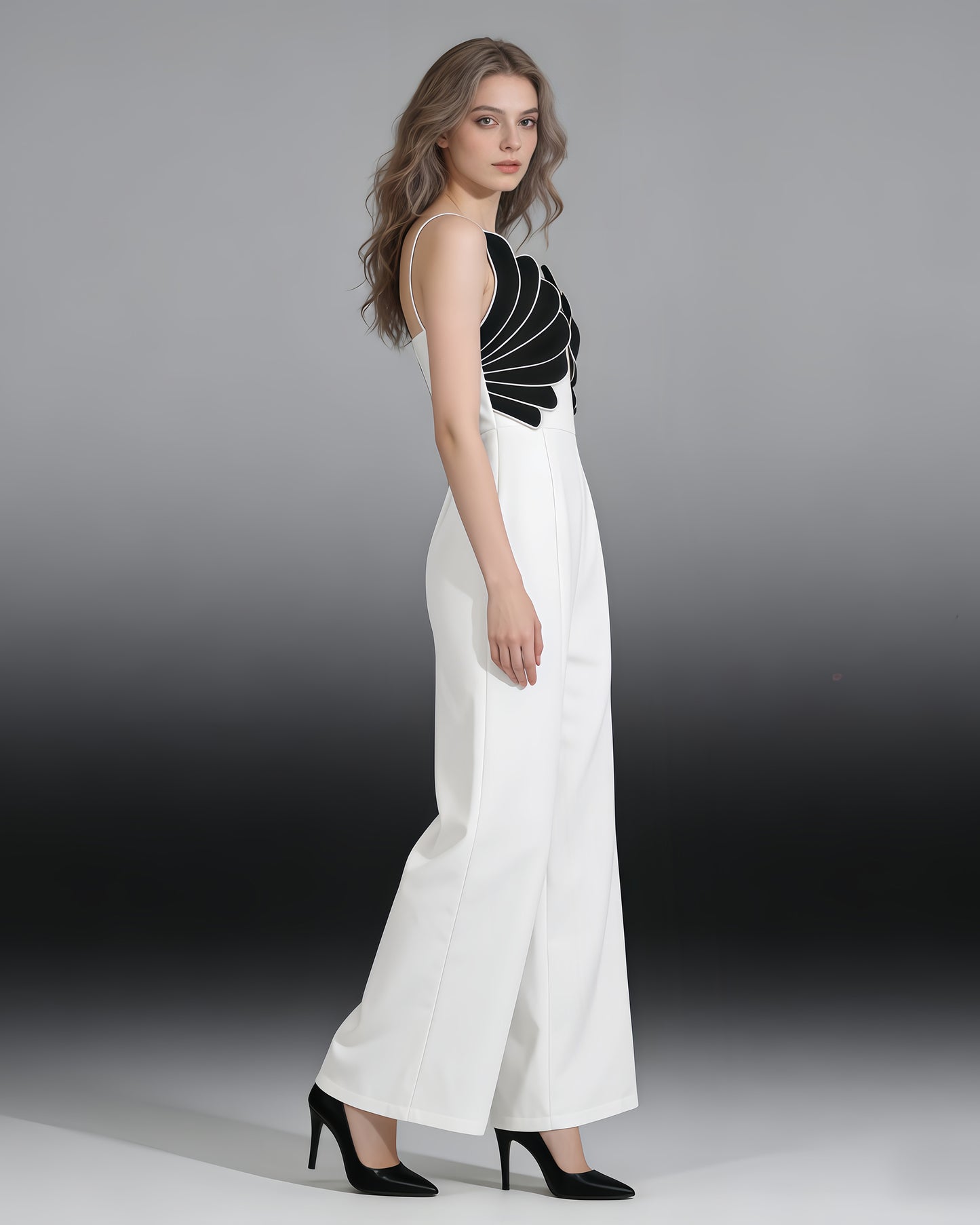 Black & White Shell Pattern Jumpsuit