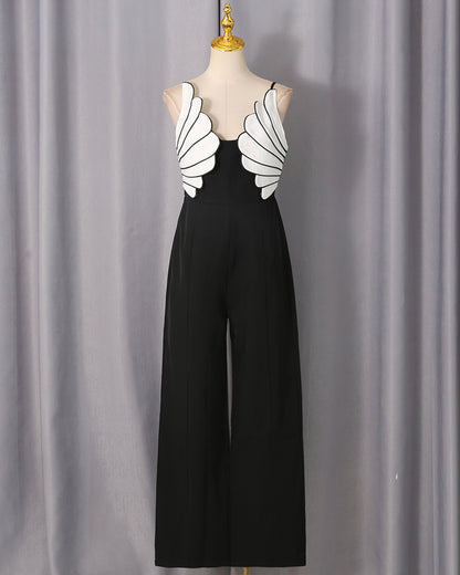 Black & White Wing Pattern Jumpsuit