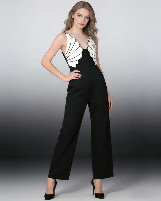 Black & White Wing Pattern Jumpsuit
