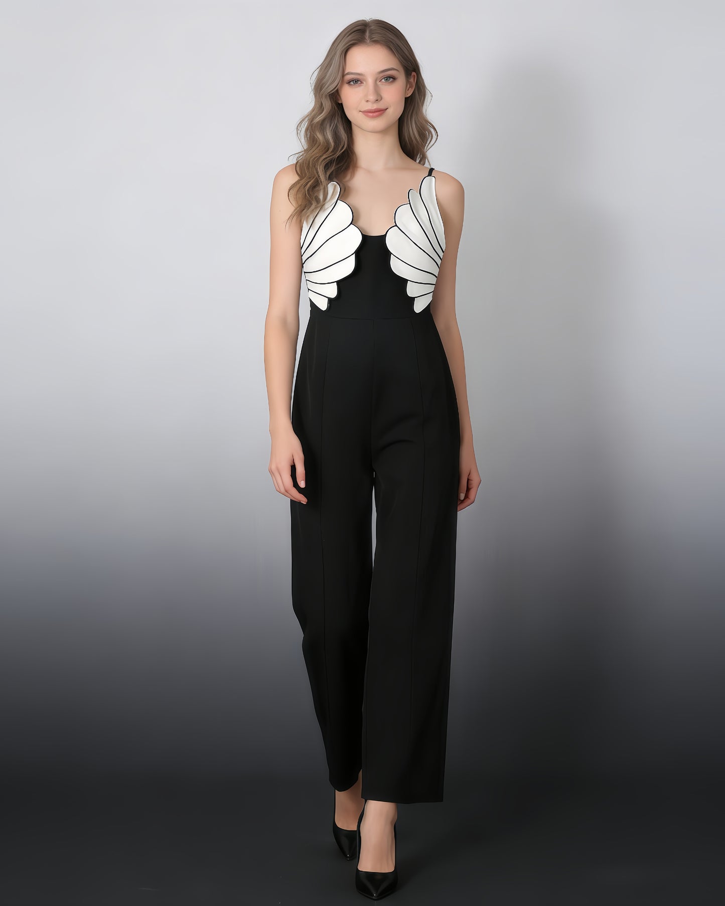 Black & White Wing Pattern Jumpsuit