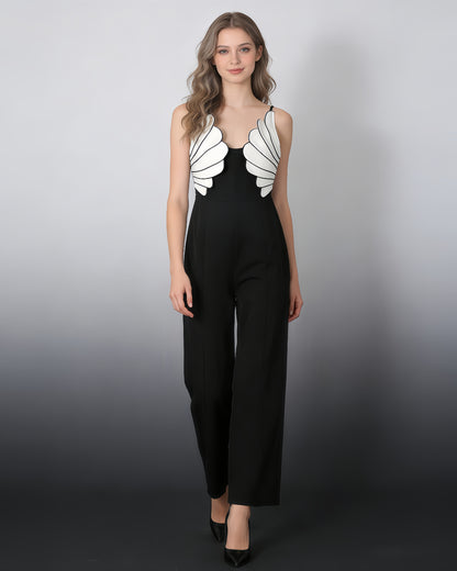 Black & White Wing Pattern Jumpsuit
