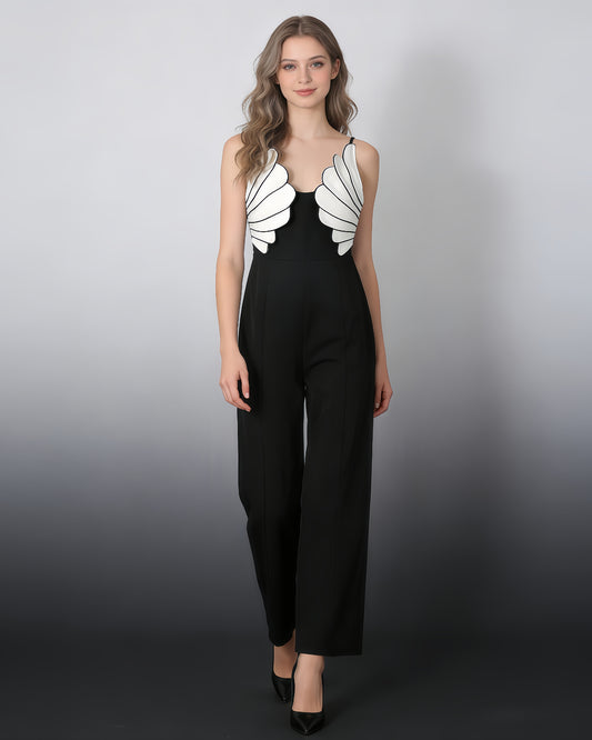 Black & White Wing Pattern Jumpsuit