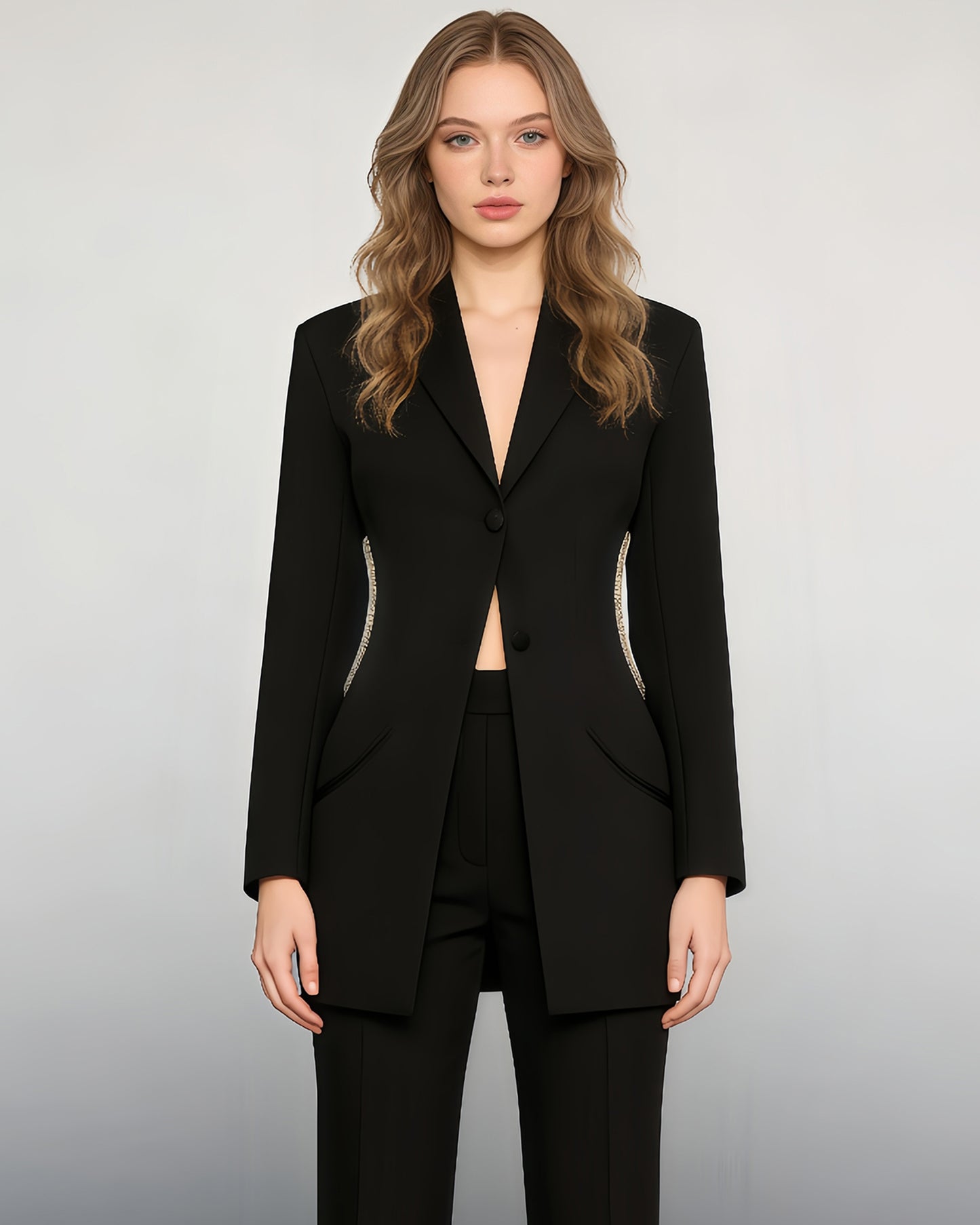 Black Blazer with Crystal-Trimmed Cutout Back
