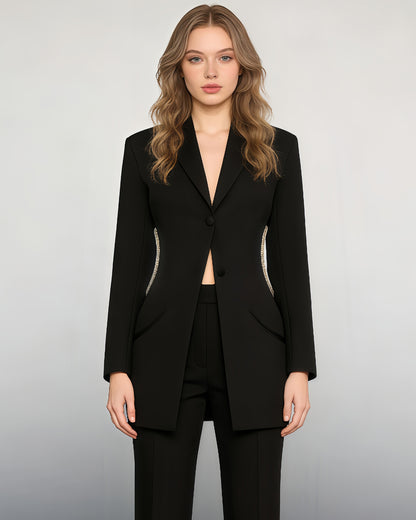 Black Blazer with Crystal-Trimmed Cutout Back