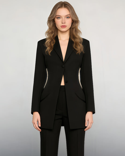 Black Blazer with Crystal-Trimmed Cutout Back