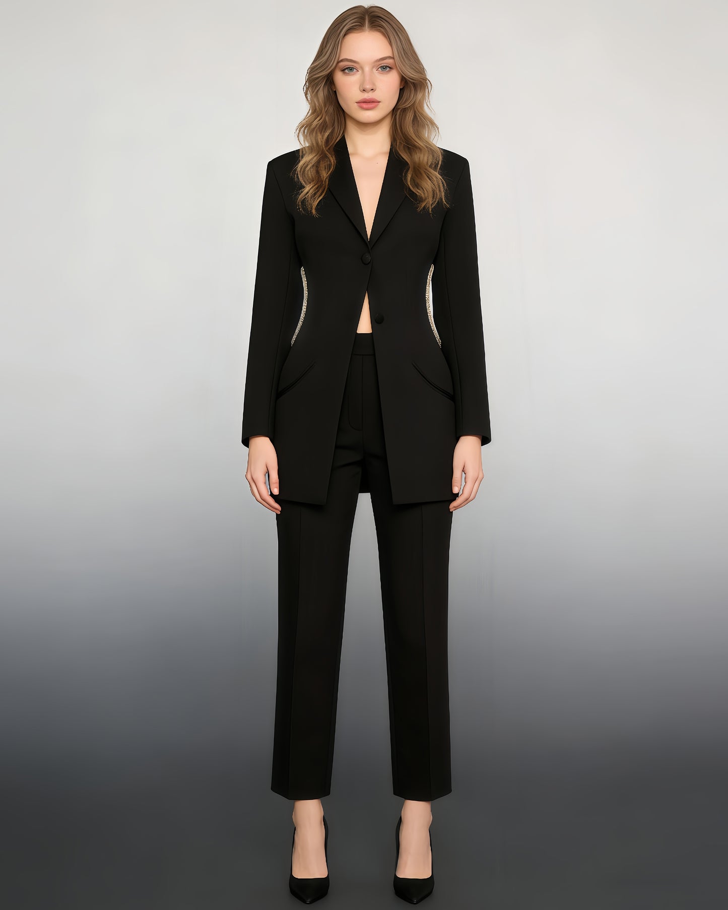 Black Blazer with Crystal-Trimmed Cutout Back