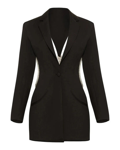 Black Blazer with Crystal-Trimmed Cutout Back
